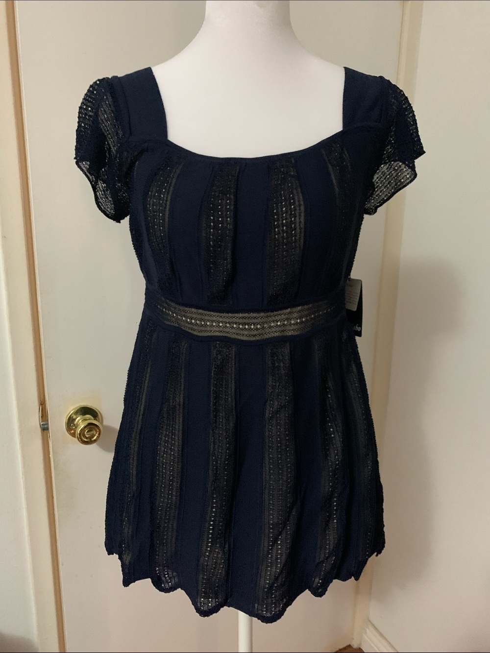 Dolce & Gabbana Navy Lace-Panel Square Neck Tunic